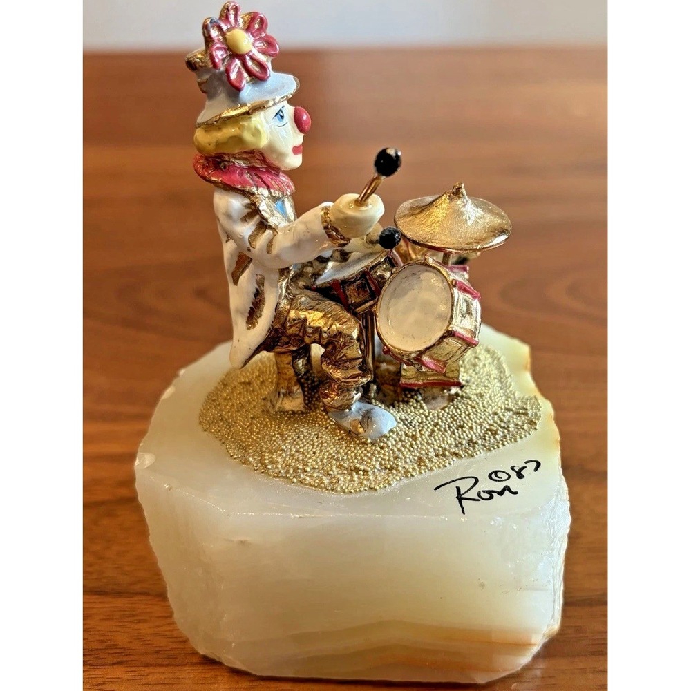 Vtg 1985 RARE Ron Lee Clown Figurine Playing Drums Drummer On Stand Signed - Picture 4 of 6